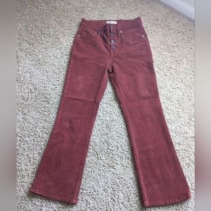 Madewell Button Fly Cali Demi-Boot Rust Corduroy Pant Size 26